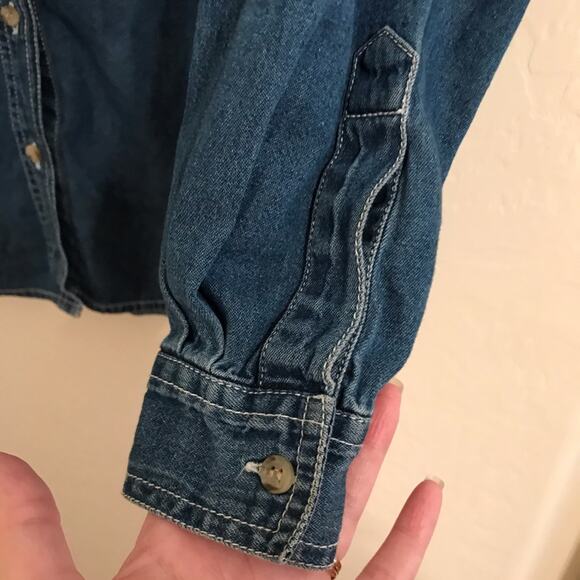 Holiday Denim Shirt Embroidered Snowman Y2K - Picture 3 of 9